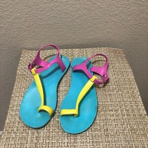 Source Unknown Pink, Yellow, and Blue Jelly Sandals
